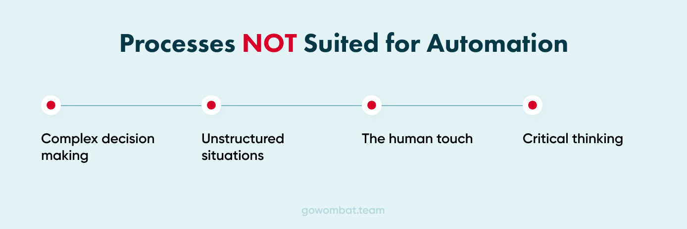 Processes not suitable for BPA Some areas or process are simply not suitable for BPA. These tend to be the more human side of business.